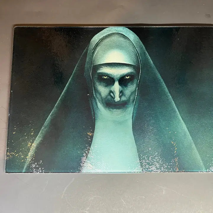 The Nun 2018 Sublimated Glass Cutting Board with Matching Knife