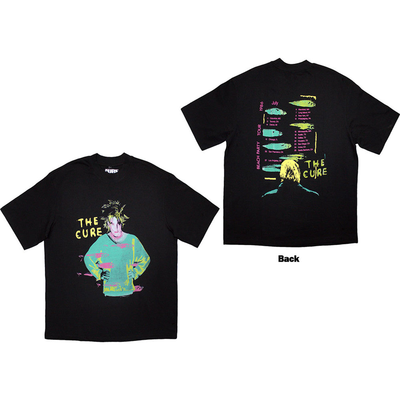 The Cure Unisex Oversized Boxy T-Shirt: Beach Party Tour '86 (Black) (Back Print)