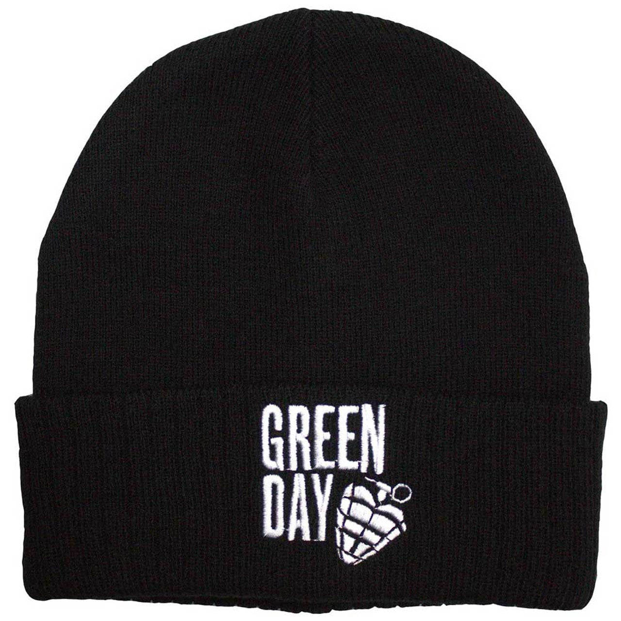 Green Day Unisex Beanie Hat: Stacked Logo & Grenade (Black)