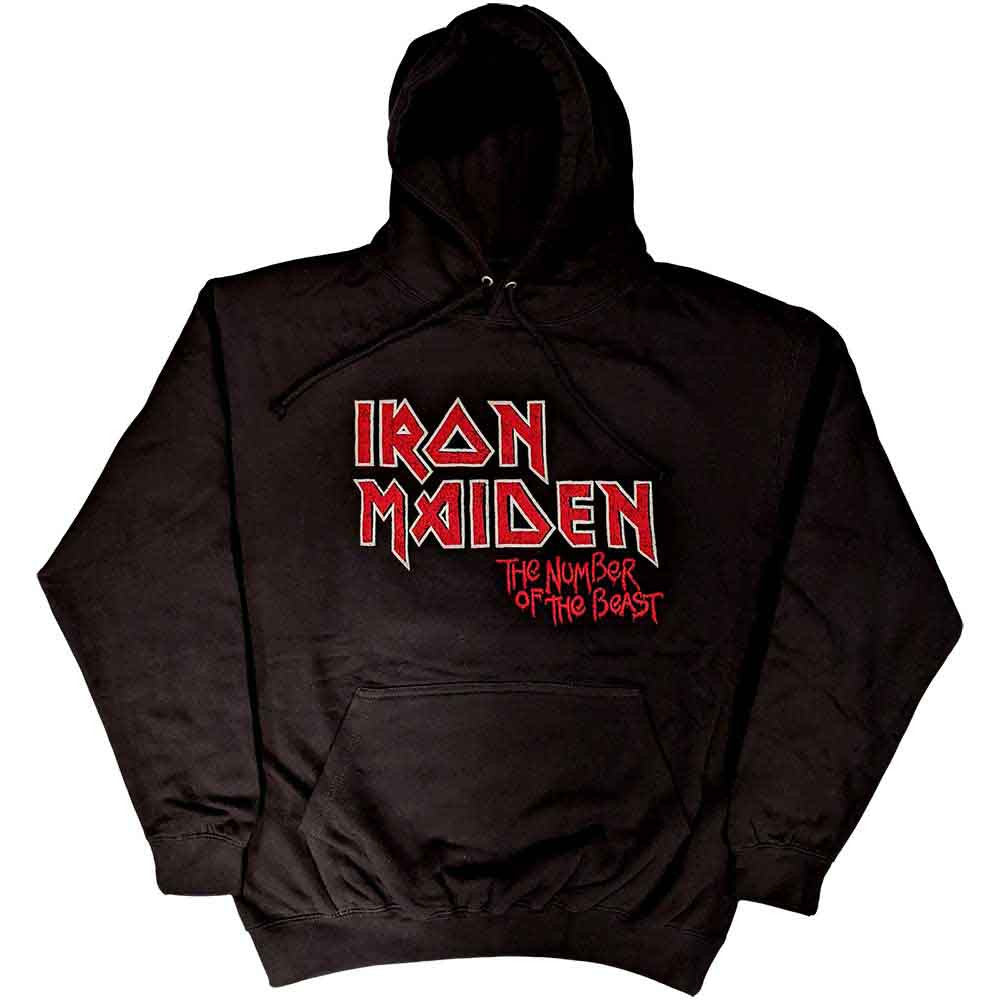 Iron Maiden Unisex Pullover Hoodie: Number Of The Beast Vintage Logo Faded Edge Album (Black) (Back Print)