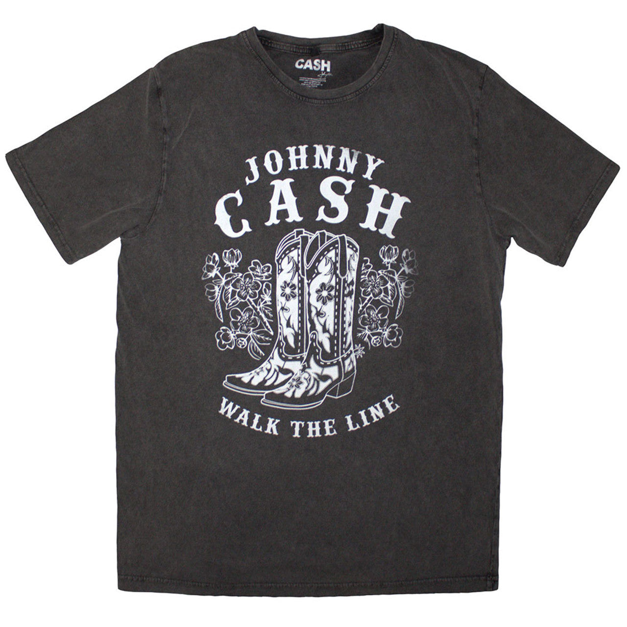 Johnny Cash Unisex Stone Wash T-Shirt: Walk The Line Boots (Charcoal Grey)