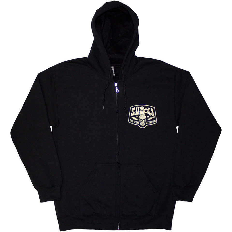 Sum 41 Unisex Zipped Hoodie: Tour '24 Pocket Logo & Skull Back (Black) (Back Print & Ex-Tour)