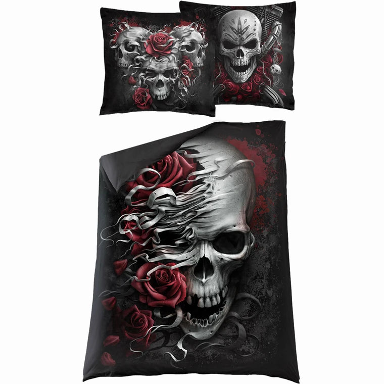 Spiral Duvet Set: Skulls N' Roses (Black) (Single)