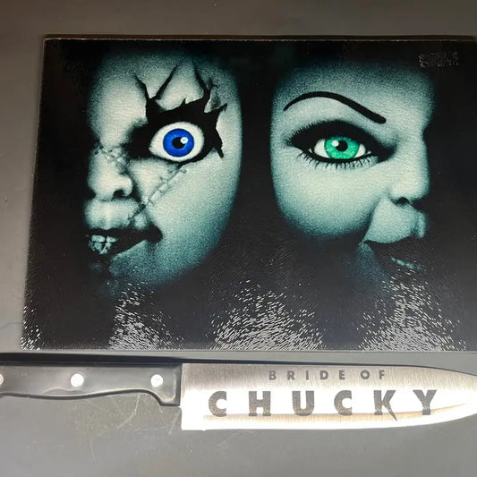 Bride of Chucky Sublimated Glass Cutting Board with Matching Knife