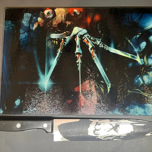 Nightmare On Elm Street Sublimated Glass Cutting Board with Matching Knife
