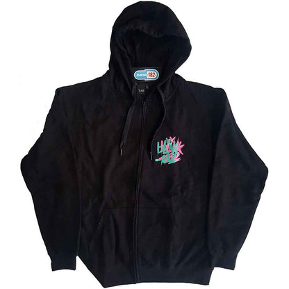 Blink-182 Unisex Zipped Hoodie: Double Six Arrow Smile (Black) (Back Print)