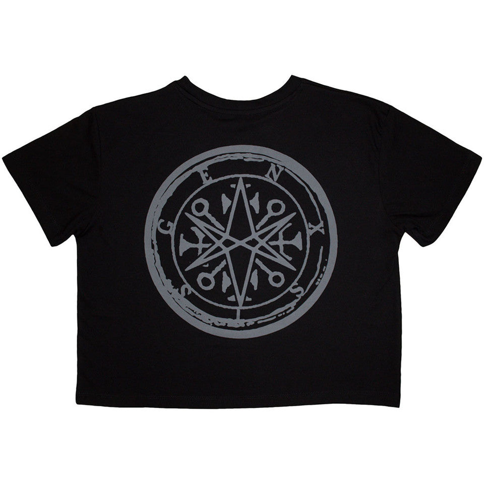 Bring Me The Horizon Ladies Crop Top: Metal Logo Genxsis (Black) (Back Print)