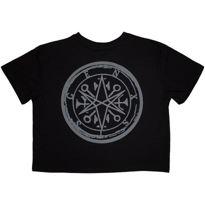 Bring Me The Horizon Ladies Crop Top: Metal Logo Genxsis (Black) (Back Print)