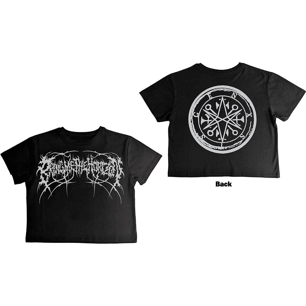 Bring Me The Horizon Ladies Crop Top: Metal Logo Genxsis (Black) (Back Print)
