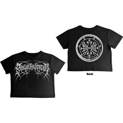 Bring Me The Horizon Ladies Crop Top: Metal Logo Genxsis (Black) (Back Print)