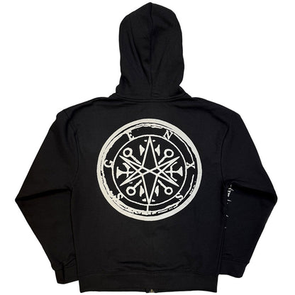 Bring Me The Horizon Unisex Zipped Hoodie: Metal Logo Genxsis (Black) (Back Print)