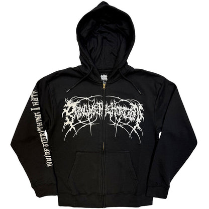 Bring Me The Horizon Unisex Zipped Hoodie: Metal Logo Genxsis (Black) (Back Print)