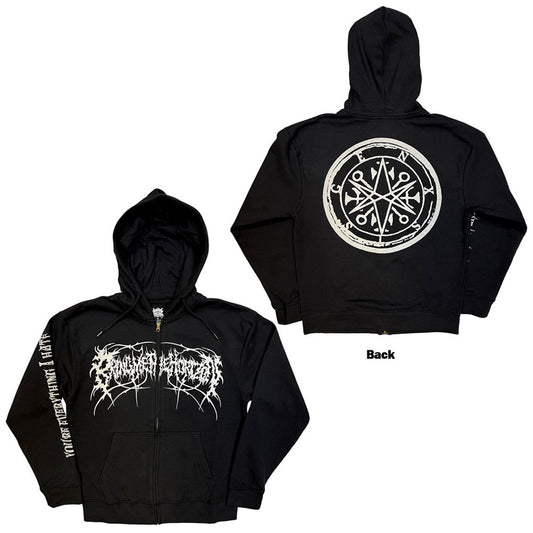 Bring Me The Horizon Unisex Zipped Hoodie: Metal Logo Genxsis (Black) (Back Print)