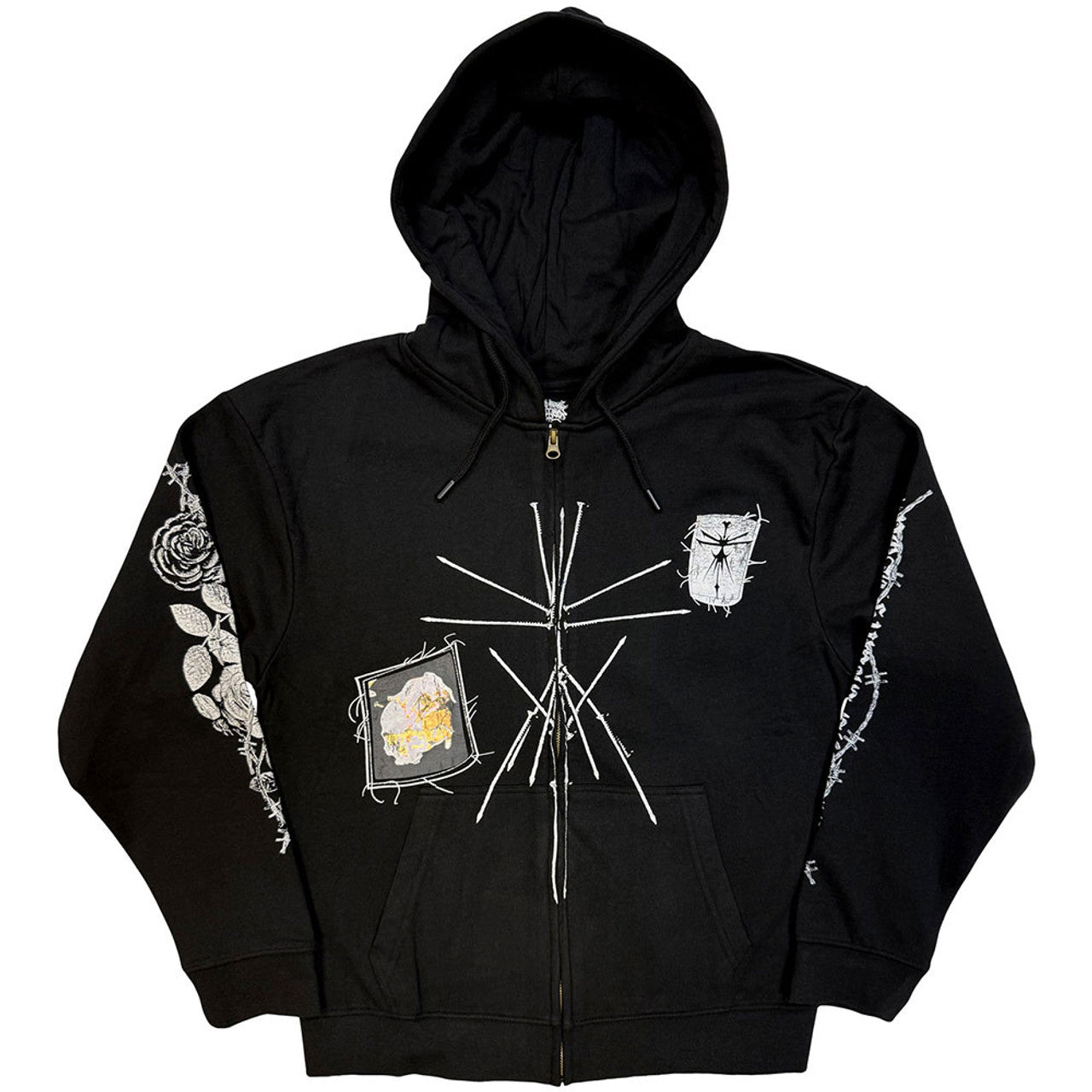 Bring Me The Horizon Unisex Zipped Hoodie: Nailed Symbol (Black) (Back Print)