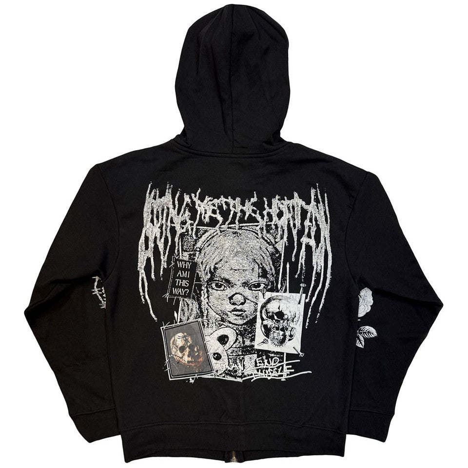 Bring Me The Horizon Unisex Zipped Hoodie: Nailed Symbol (Black) (Back Print)