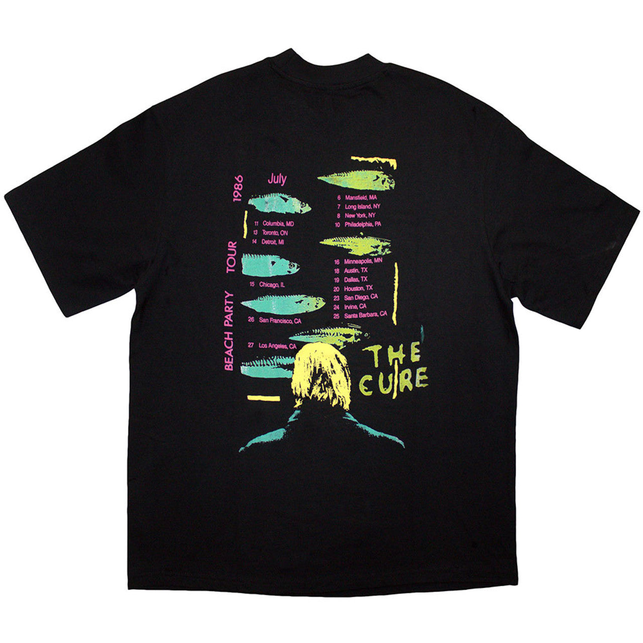 The Cure Unisex Oversized Boxy T-Shirt: Beach Party Tour '86 (Black) (Back Print)