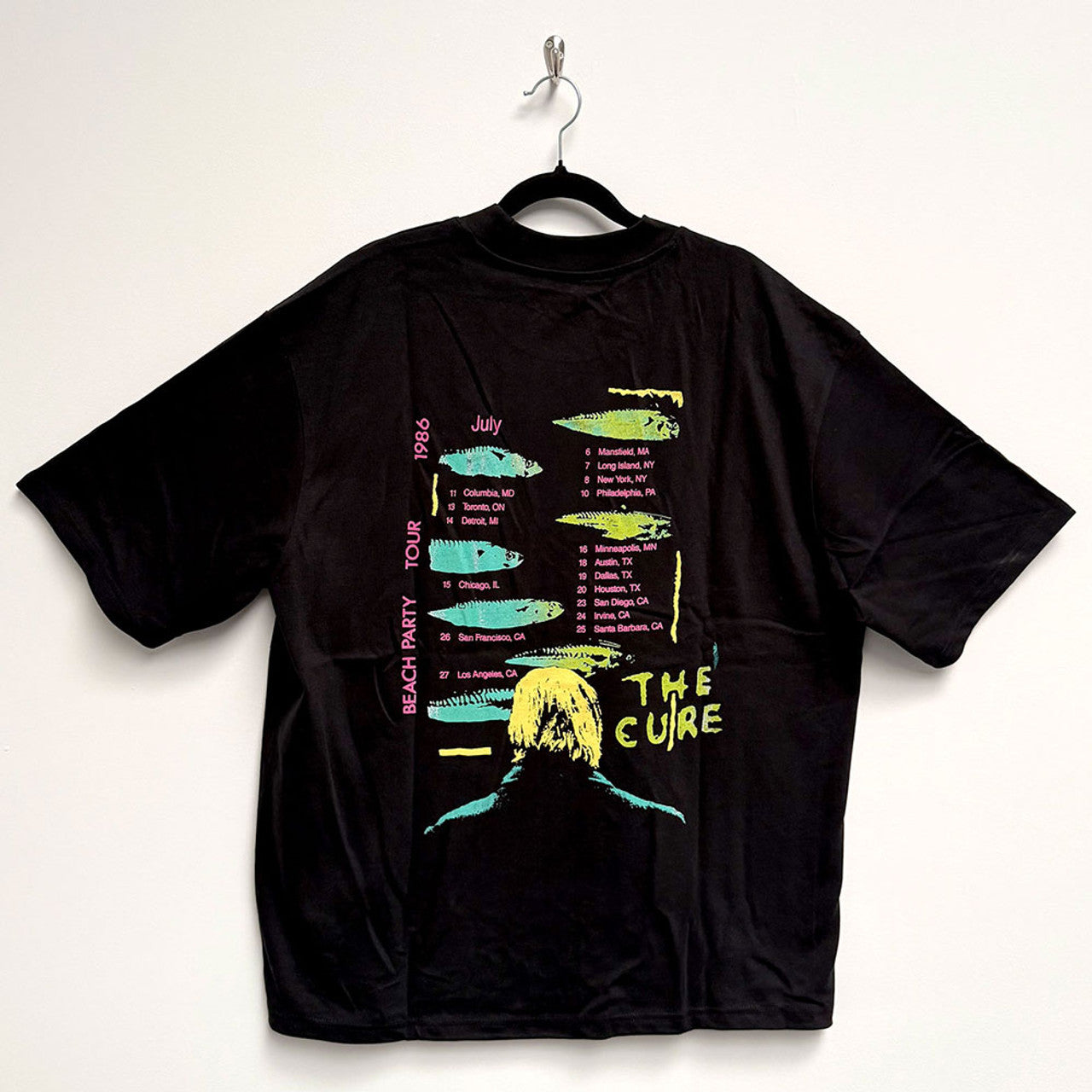The Cure Unisex Oversized Boxy T-Shirt: Beach Party Tour '86 (Black) (Back Print)