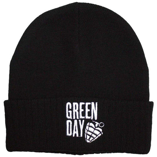Green Day Unisex Beanie Hat: Stacked Logo & Grenade (Black)