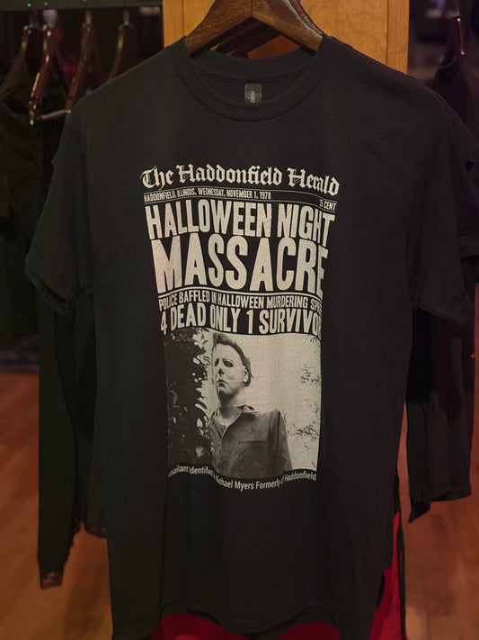 Michael Myers Massacre Newspaper Shirt , Vintage Halloween S