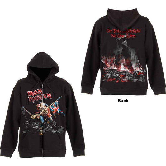 Iron Maiden Unisex Zipped Hoodie: Scuffed Trooper (Black) (Back Print)