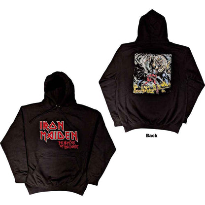 Iron Maiden Unisex Pullover Hoodie: Number Of The Beast Vintage Logo Faded Edge Album (Black) (Back Print)