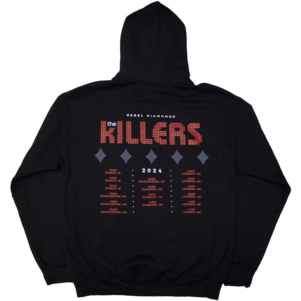 The Killers Unisex Pullover Hoodie: Tour '24 Rebel Diamonds (Black) (Back Print & Ex-Tour)
