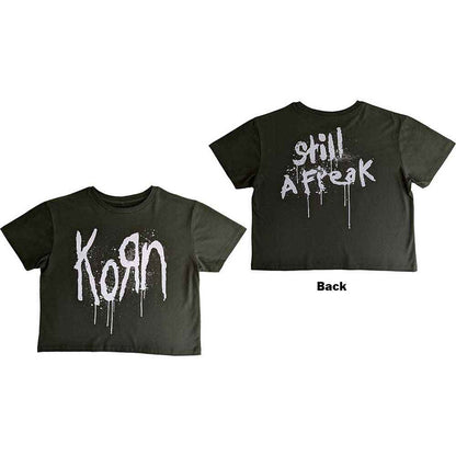 Korn Ladies Crop Top: Still A Freak (Green) (Back Print)
