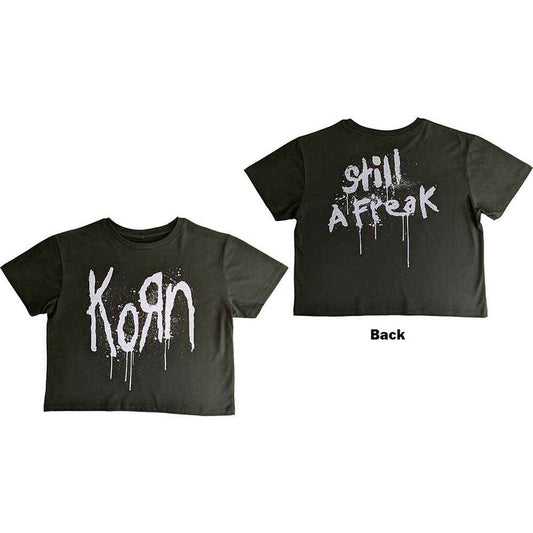 Korn Ladies Crop Top: Still A Freak (Green) (Back Print)