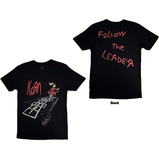 Korn Unisex T-Shirt: Follow The Leader Hopscotch (Black) (Back Print)