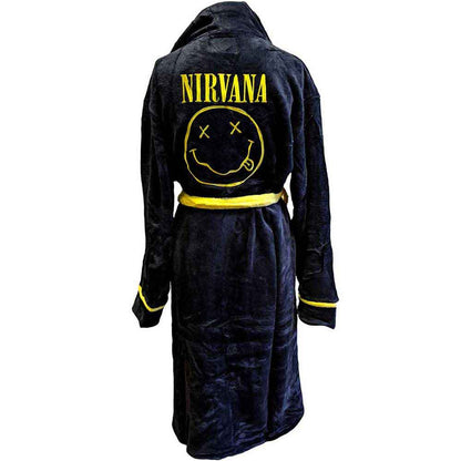 Morrissey Unisex Nirvana Unisex Bathrobe: Yellow Happy Face (Black) (Back Print): Portrait (Red) (Back Print) (Copy)