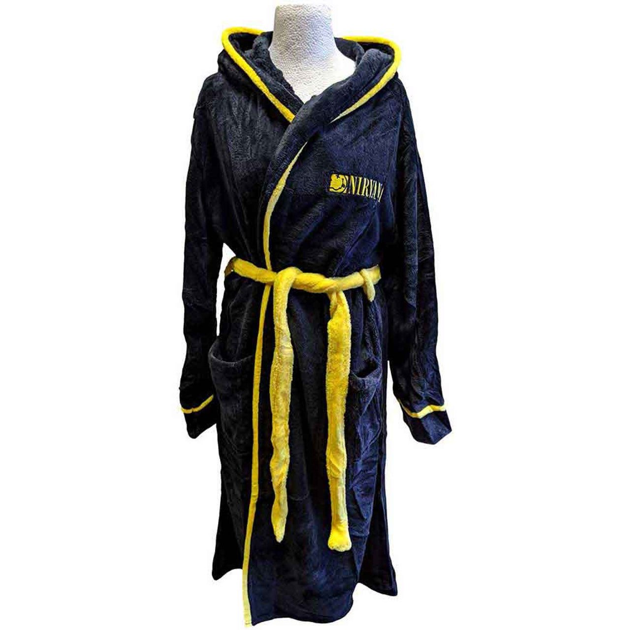 Morrissey Unisex Nirvana Unisex Bathrobe: Yellow Happy Face (Black) (Back Print): Portrait (Red) (Back Print) (Copy)