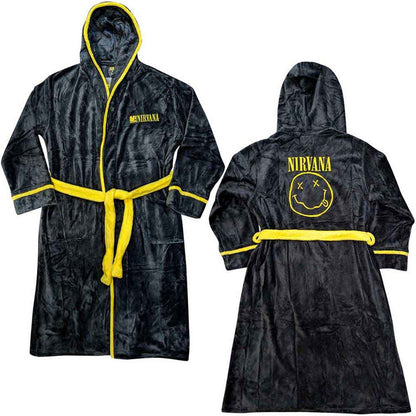 Morrissey Unisex Nirvana Unisex Bathrobe: Yellow Happy Face (Black) (Back Print): Portrait (Red) (Back Print) (Copy)