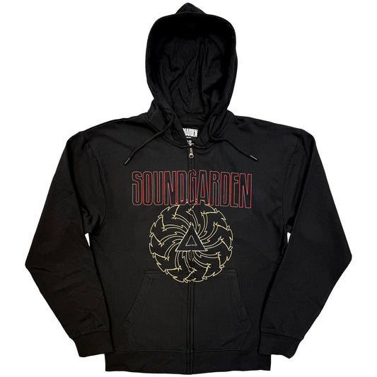 Soundgarden Unisex Zipped Hoodie: Spiral & Logo (Black)