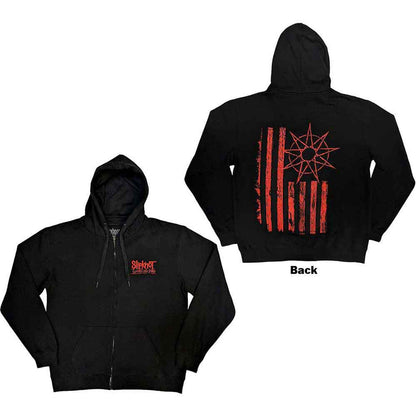 Slipknot Unisex Zipped Hoodie: 9-Point Flag (Black) (Back Print)