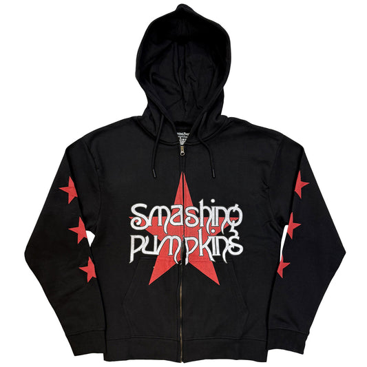 The Smashing Pumpkins Unisex Zipped Hoodie: Star Logo (Black) (Back Print)