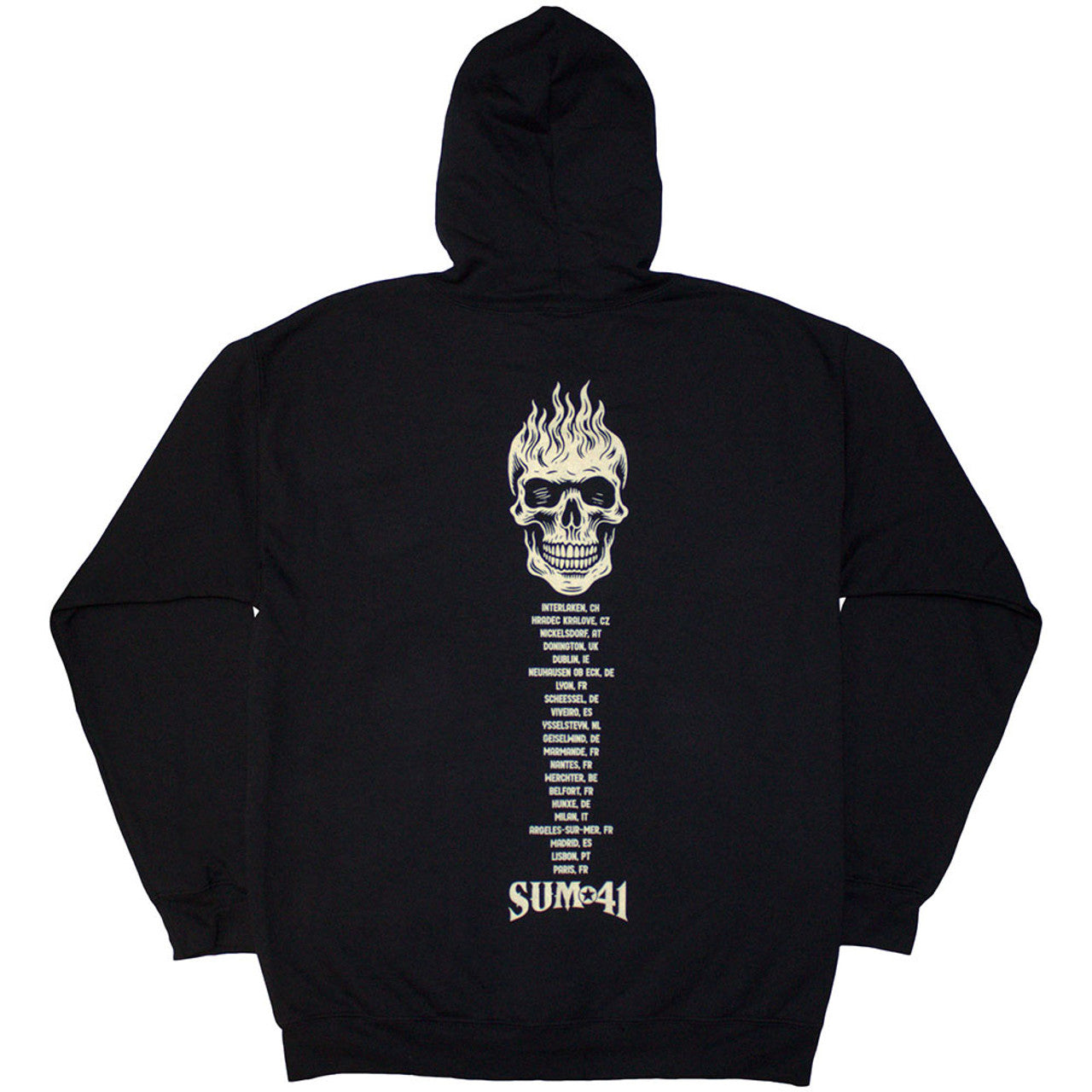 Sum 41 Unisex Zipped Hoodie: Tour '24 Pocket Logo & Skull Back (Black) (Back Print & Ex-Tour)