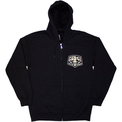 Sum 41 Unisex Zipped Hoodie: Tour '24 Pocket Logo & Skull Back (Black) (Back Print & Ex-Tour)