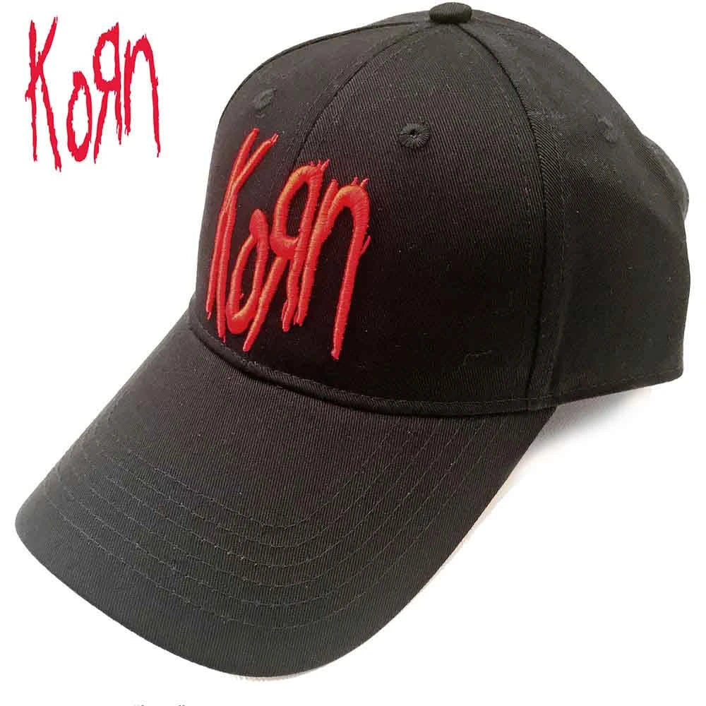 Black Korn baseball cap with red embroidered Korn logo