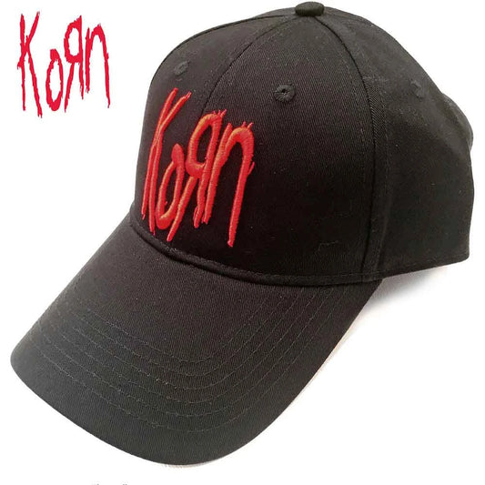 Black Korn baseball cap with red embroidered Korn logo